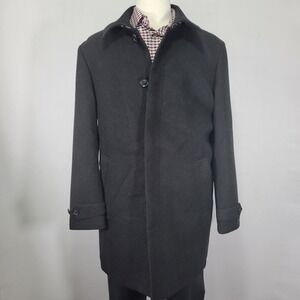 Tommy‎ Hilfiger Men's Over Coat Black Flannel Wool Blend Size 42R NEW W/O TAG